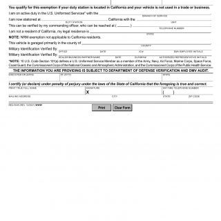 CA DMV Form REG 5045. Nonresident Military (NRM) Exemption Statement
