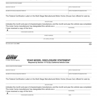 CA DMV Form REG 5060. Year Model Disclosure Statement