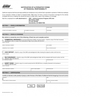 CA DMV Form REG 5085. Notification of Alternative Forms of Financial Responsibility
