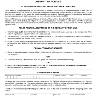 CA DMV Form REG 5090. Affidavit of Non-Use