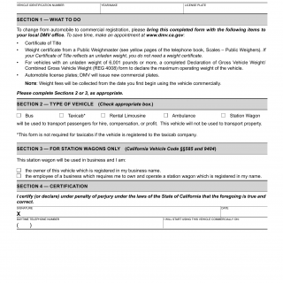 CA DMV Form REG 590. Request for Commercial Registration of a Passenger Vehicle