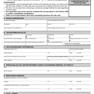 CA DMV Form REG 656. Application for Authorization for Lien Sale of a Lien Sale for a Vehicle Valued Over $4000