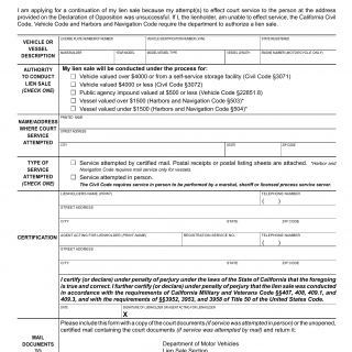 CA DMV Form REG 659. Application for Authorization to Continue Lien Sale After Unsuccessful Service