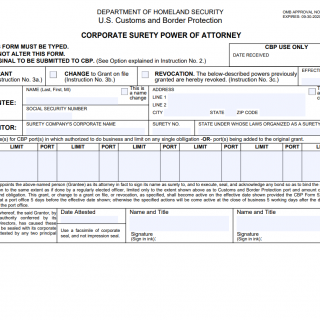 CBP Form 5297. Corporate Surety Power of Attorney