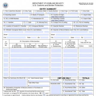 CBP Form 7501: Entry Summary form