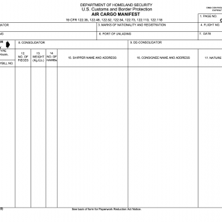 CBP Form 7509.  Air Cargo Manifest form