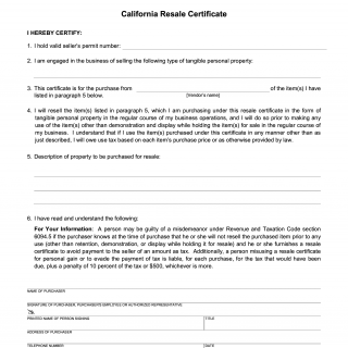 Form CDTFA-230. General Resale Certificate