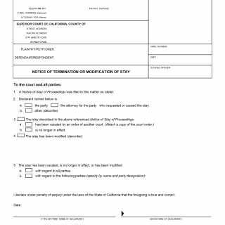 Form CM-181. Notice of Termination or Modification of Stay