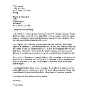 Complaint Letter about Frequent Load Shedding