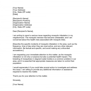 Complaint letter about mosquito menace