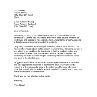 Complaint Letter about Noise Pollution