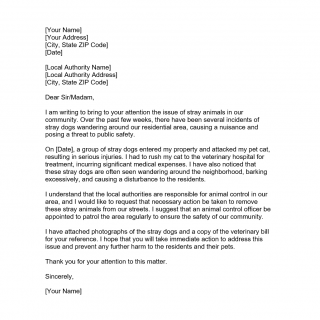 Complaint Letter about Stray Animals (dogs)