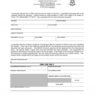 CT DMV Form A89. Transcription request
