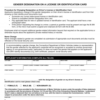 CT DMV Form B385. Gender designation on a license or identification card