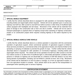 CT DMV Form B215. Special mobile equipment affidavit