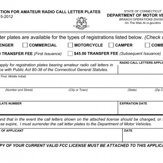 CT DMV Form B6. Application for amateur radio call letter license plates