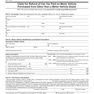 CT DMV Form CERT-106. Claim for Refund of Use Tax Paid