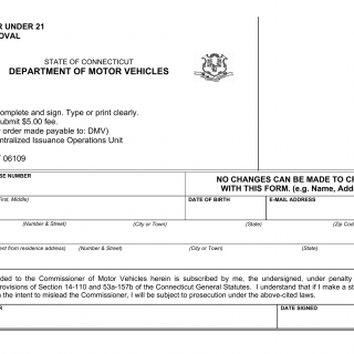 CT DMV Form CI-3. Application for under 21 statement removal
