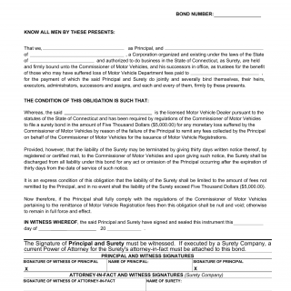 CT DMV Form D47. Registration issuance bond