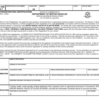 CT DMV Form E110. Farm registration certification