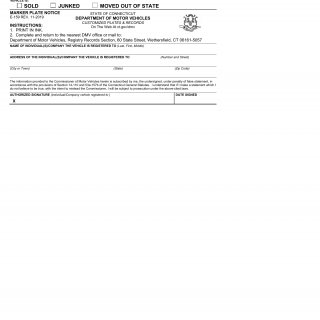 CT DMV Form E159. Lost or stolen marker plates (E-159 form)