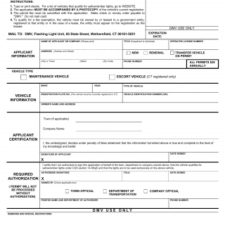 CT DMV Form E215ME. Application for yellow/amber light permit - maintenance/escort