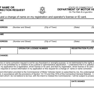 CT DMV Form E78. Change of Name Request