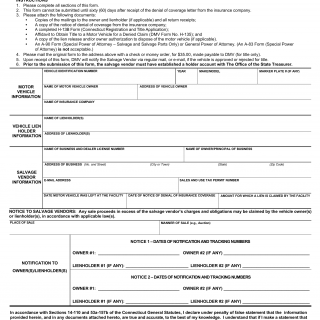 CT DMV Form H133D. Salvage yard facility notice of intent to transfer ownership