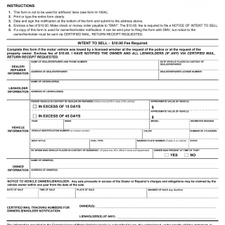 CT DMV Form H100. Notice of intent to sell