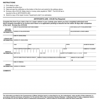 CT DMV Form H100A. Artificer's lien form