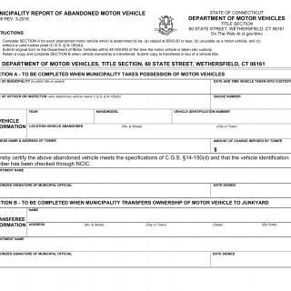 CT DMV Form H109. Municipality report of an abandoned vehicle