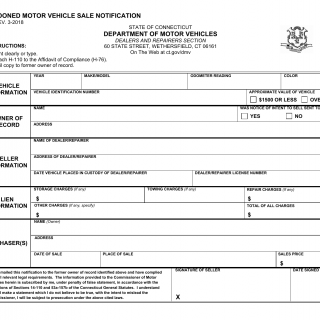 CT DMV Form H110. Abandoned motor vehicle sale notification