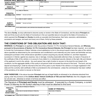 CT DMV Form H113. Surety bond - certificate of title