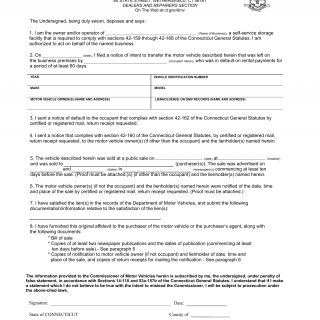 CT DMV Form H125. Affidavit of motor vehicle transfer by self-service storage facility