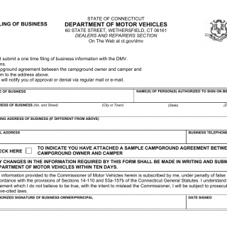 CT DMV Form H126. Campground filing of business Information