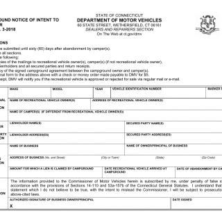 CT DMV Form H127. Campground notice of Intent to transfer