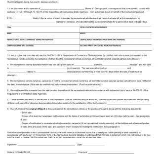 CT DMV Form H128. Affidavit of recreational vehicle transfer by campground