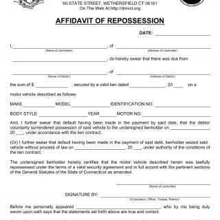 CT DMV Form H30. Affidavit of repossession of a vehicle