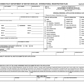 CT DMV Form IRP31. International registration plan application