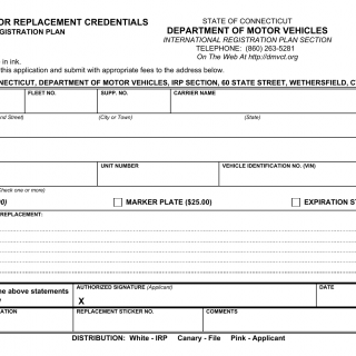 CT DMV Form IRP5. Application for replacement credentials