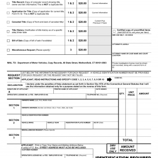 CT DMV Form J23T. Title copy records request