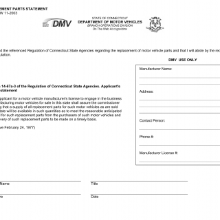 CT DMV Form K197. Replacement parts statement