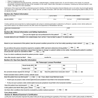 CT DMV Form P142OP. Eye care professional's medical report