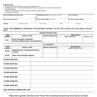 CT DMV Form R319. Driver education supplies request
