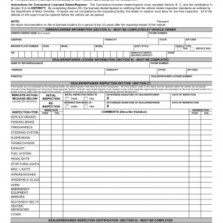 CT DMV Form R361. Licensed dealer/repairer inspector's report for a public service vehicle