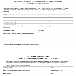CT DMV Form R379. Affidavit of possession
