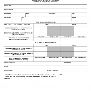 CT DMV Form R380. STV/school bus/public service Vehicle brake inspection report