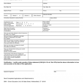 CT DMV Form R391. Application for recertification of school bus driver training instructor