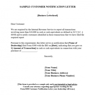 Customer Notification Letter form 8300 