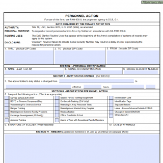DA Form 4187. Personnel Action Form